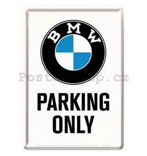 Plechová pohlednice - BMW Parking Only White