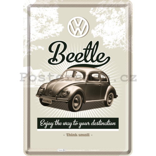 Plechová pohlednice - VW Beetle (Enjoy the Way to Yors Destination)
