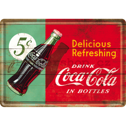 Plechová pohlednice - Coca-Cola (dvoubarevná)