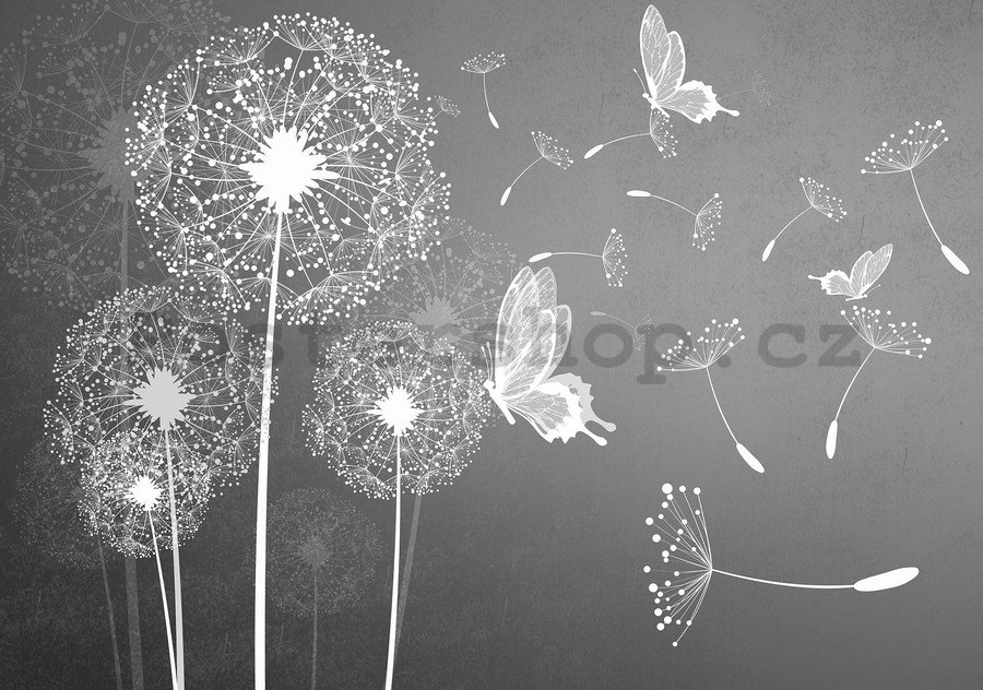 Fototapeta vliesová: Pampelišky a motýli - 184x254 cm