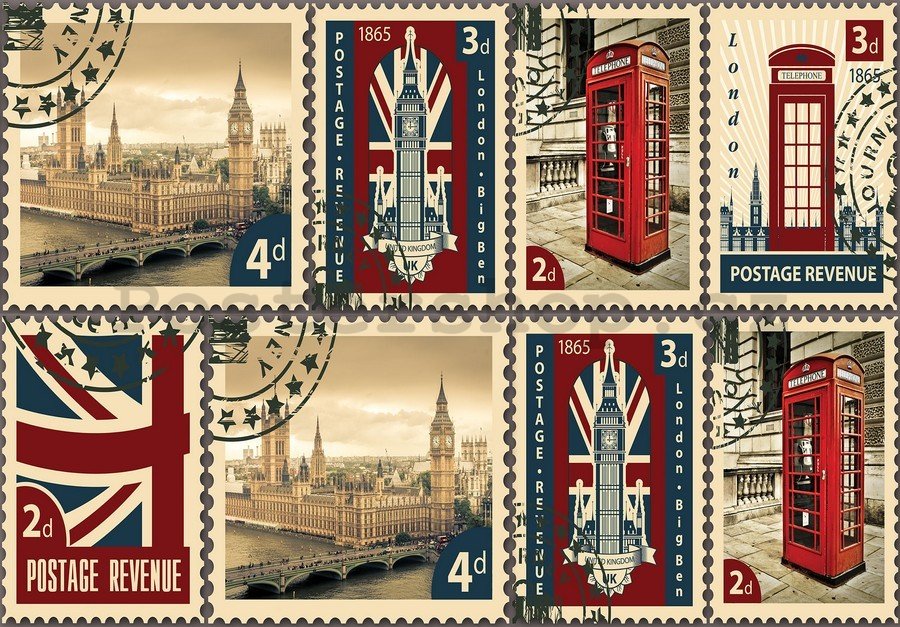 Fototapeta: Poštovní známky Velká Británie - 184x254 cm