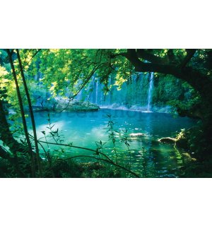 Fototapeta vliesová: Jezero a vodopád - 104x152,5 cm
