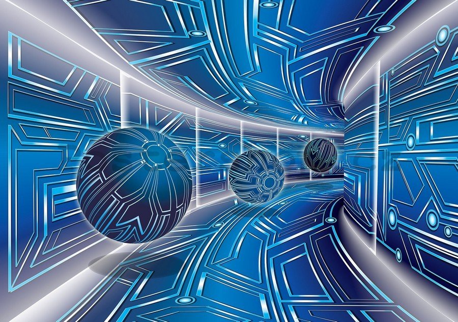 Fototapeta vliesová: 3D Sci-fi tunel (modrý) - 184x254 cm