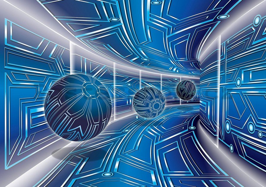 Fototapeta vliesová: 3D Sci-fi tunel (modrý) - 254x368 cm
