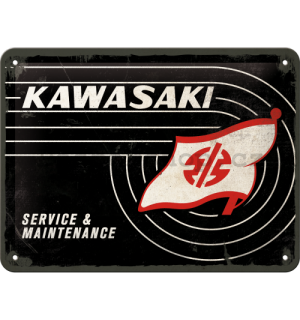 Plechová cedule: Kawasaki Service & Maintenance - 15x20 cm