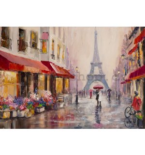 Fototapeta vliesová: Ulička k Eiffelově věži (malované) - 254x368 cm