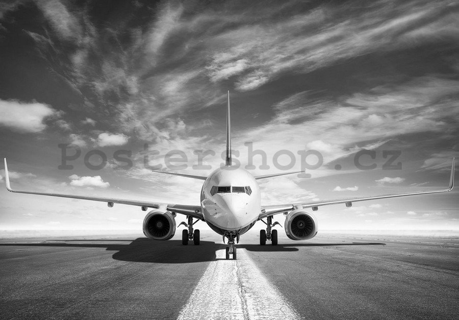 Fototapeta vliesová: Proudové letadlo (černobílé) - 254x368 cm