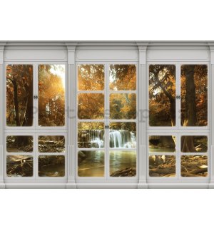 Fototapeta vliesová: Podzimní vodopád (pohled z okna) - 254x368 cm