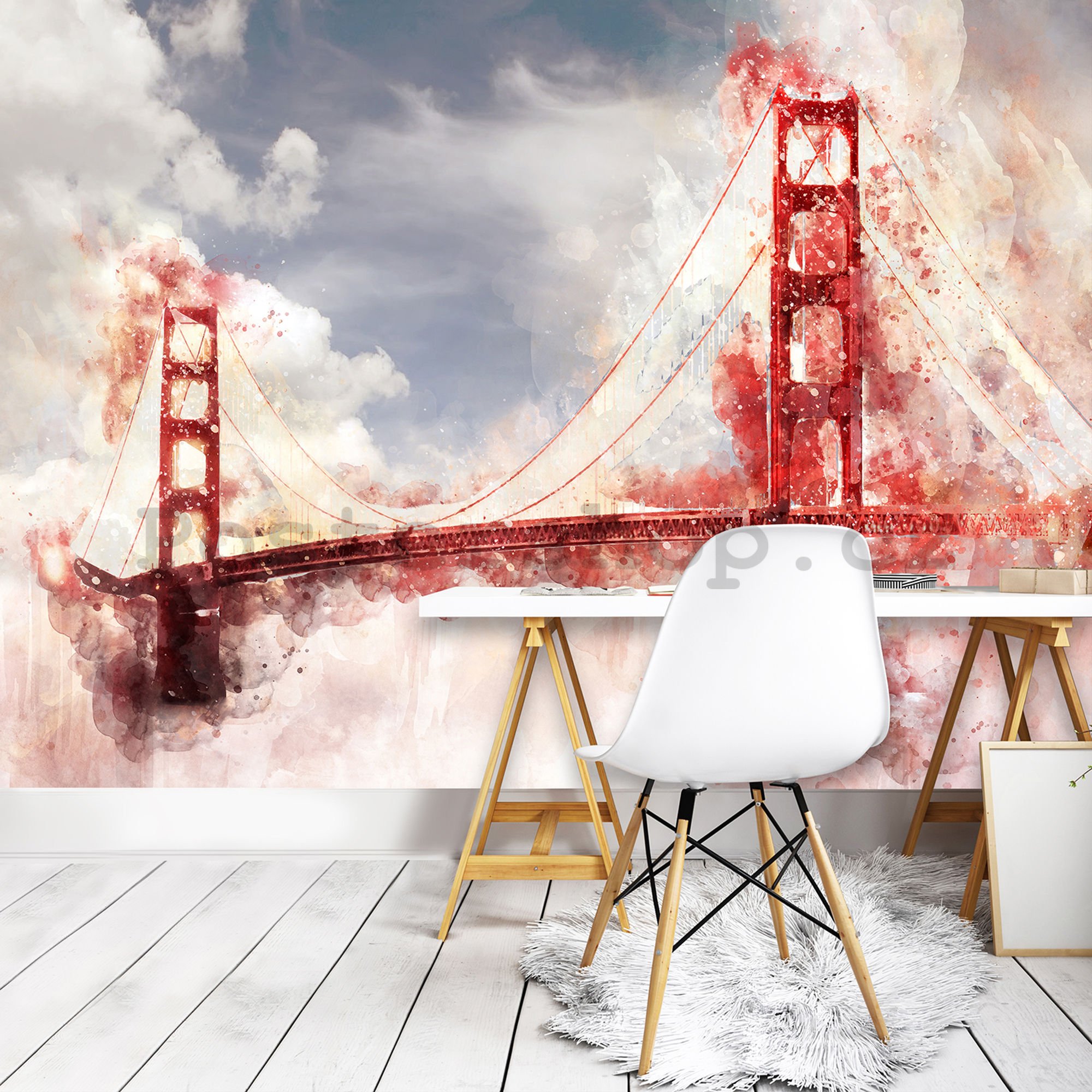 Fototapeta vliesová: Golden Gate Bridge (malovaný) - 184x254 cm
