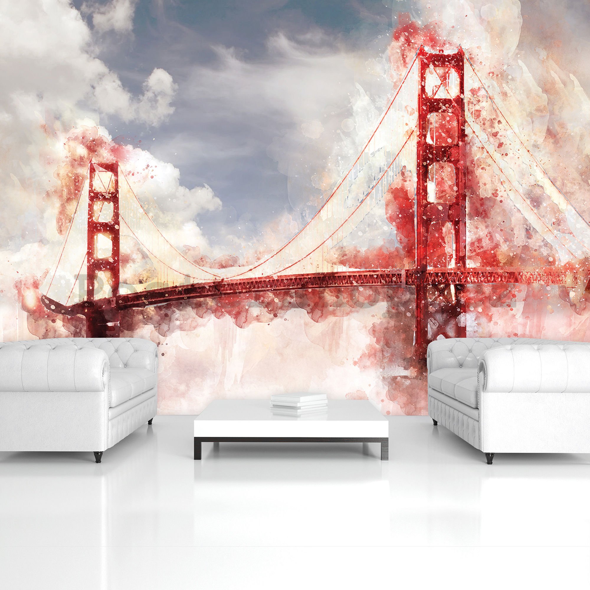 Fototapeta vliesová: Golden Gate Bridge (malovaný) - 254x368 cm