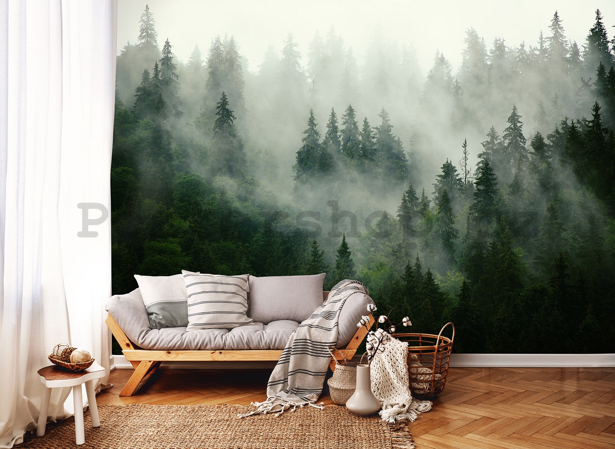 Fototapeta vliesová: Mlha nad lesem (1) - 254x368 cm