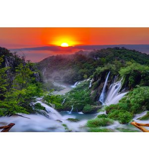 Fototapeta vliesová: Plitvická jezera (východ slunce) - 184x254 cm