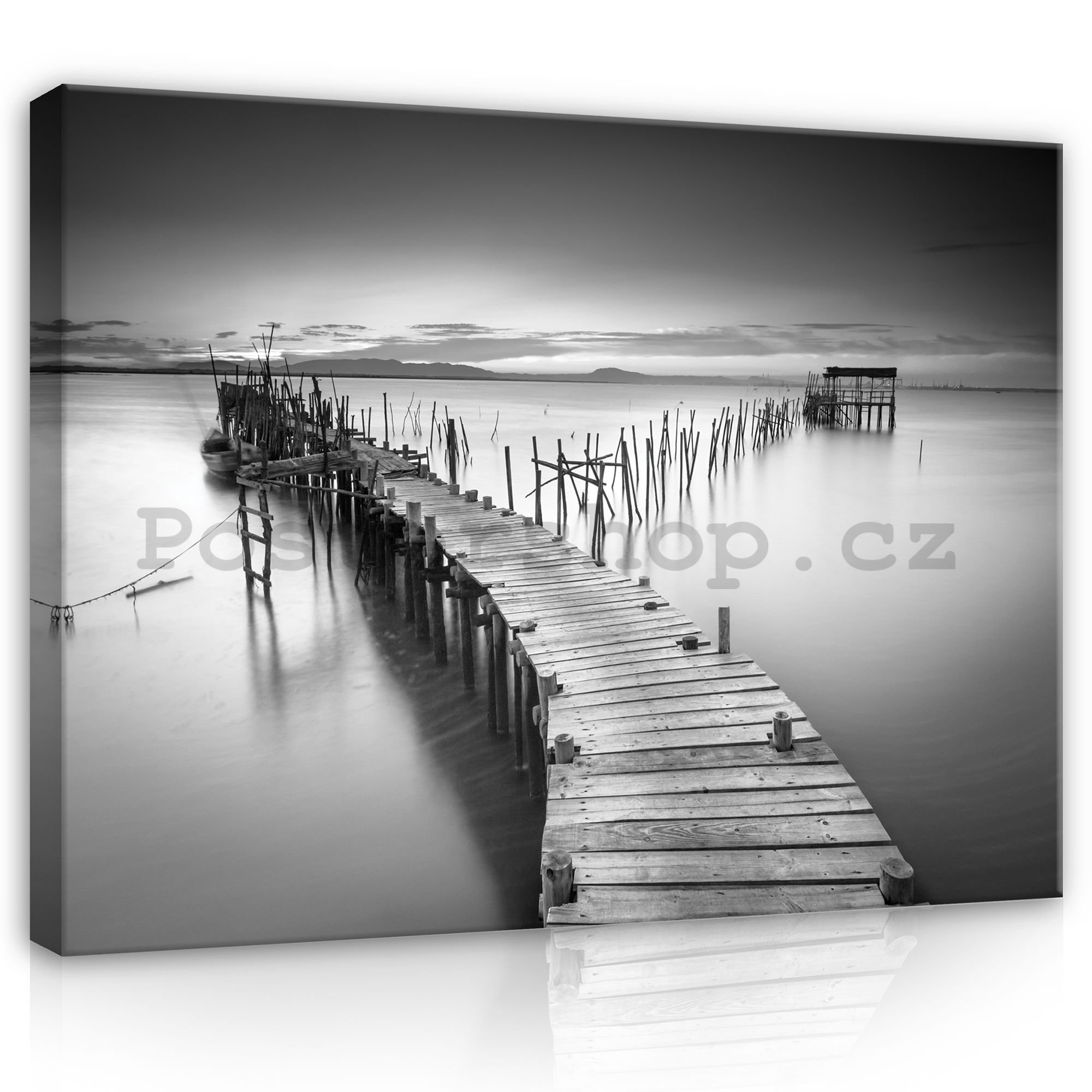 Obraz na plátně: Dřevěné molo (černobílé) - 75x100 cm