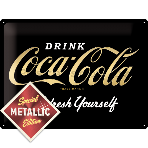 Plechová cedule: Coca-Cola Refresh Yourself (Special Black Edition) - 30x40 cm
