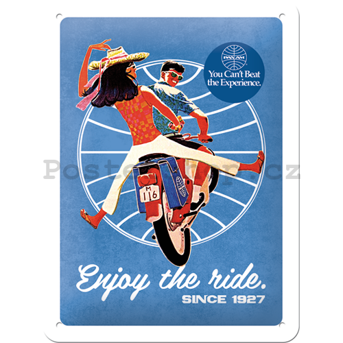 Plechová cedule: Pan Am (Enjoy the ride since 1927) - 20x15 cm