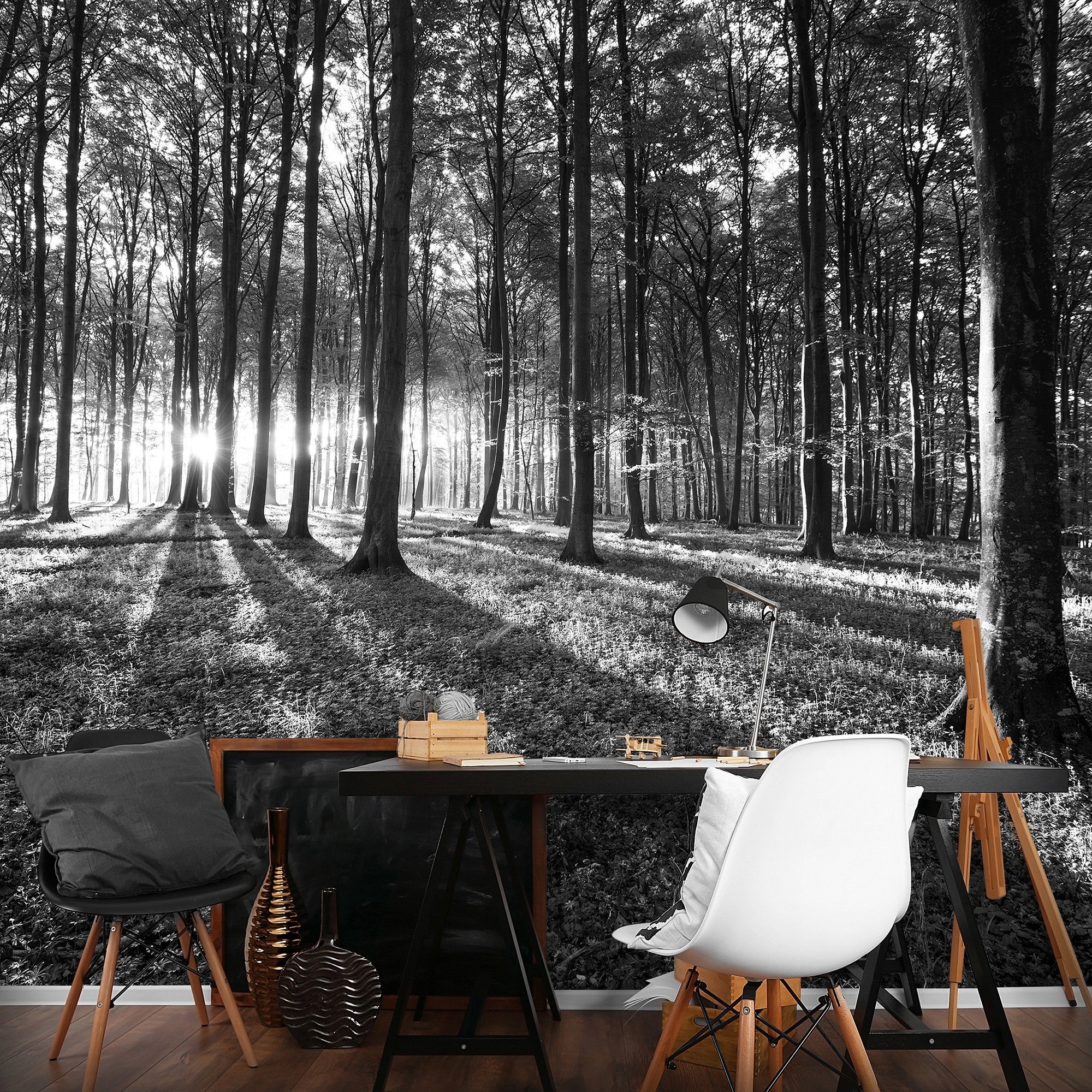 Fototapeta vliesová: Černobílý les (1) - 416x254 cm
