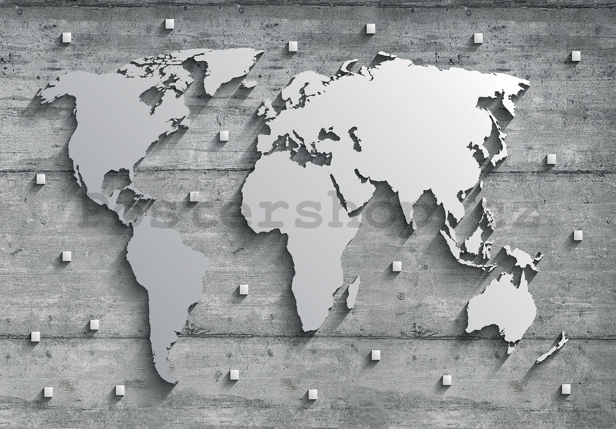 Fototapeta vliesová: Kovová mapa světa - 416x254 cm