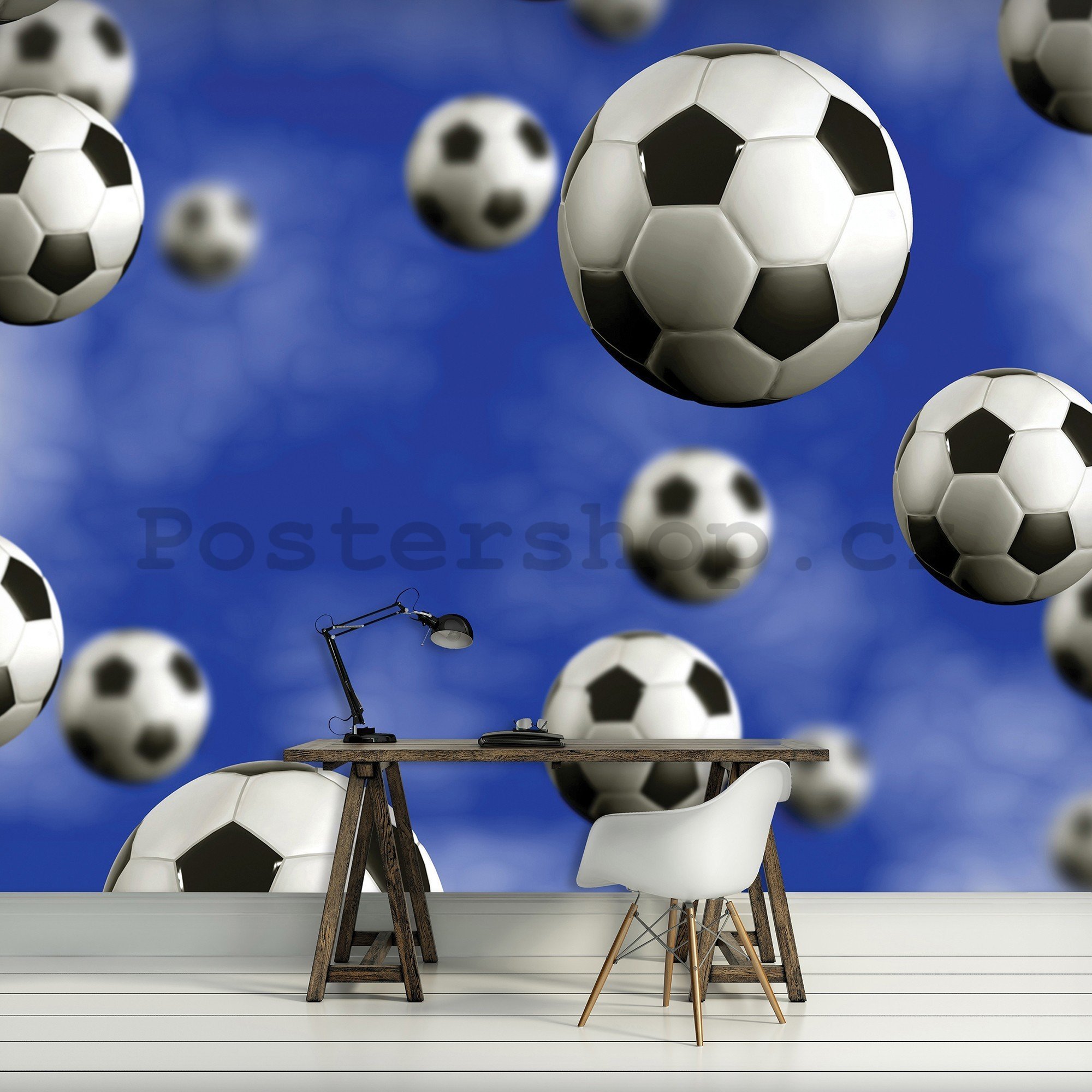 Fototapeta vliesová: Fotbalové míče - 416x254 cm