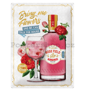 Plechová cedule: Pink Gin Flowers - 30x40 cm