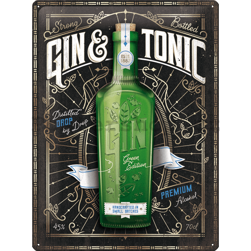 Plechová cedule: Gin & Tonic Green Edition - 30x40 cm