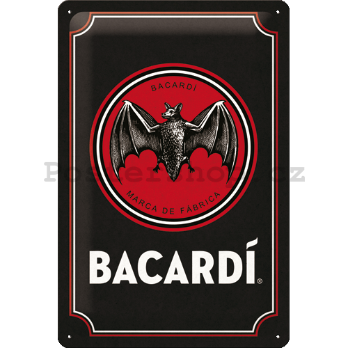 Plechová cedule: Bacardi (Black Logo) - 20x30 cm