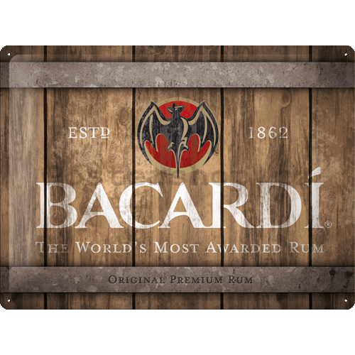 Plechová cedule: Bacardi (Wood Barrel Logo) - 40x30 cm