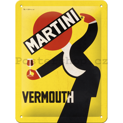 Plechová cedule: Martini (Vermouth Waiter Yellow) - 15x20 cm