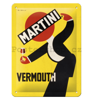 Plechová cedule: Martini (Vermouth Waiter Yellow) - 15x20 cm