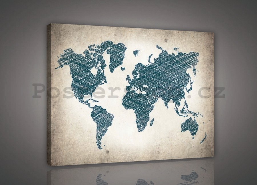 Obraz na plátně: Malovaná mapa světa (1) - 75x100 cm