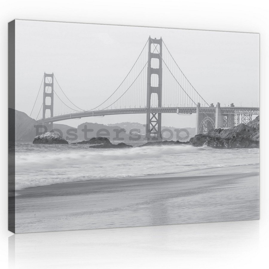 Obraz na plátně: Golden Gate Bridge (černobílý) - 75x100 cm