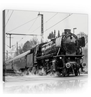 Obraz na plátně: Parní lokomotiva (černobílé) - 75x100 cm