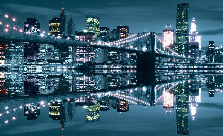 Obraz na plátně: Modrý Brooklyn Bridge - 75x100 cm