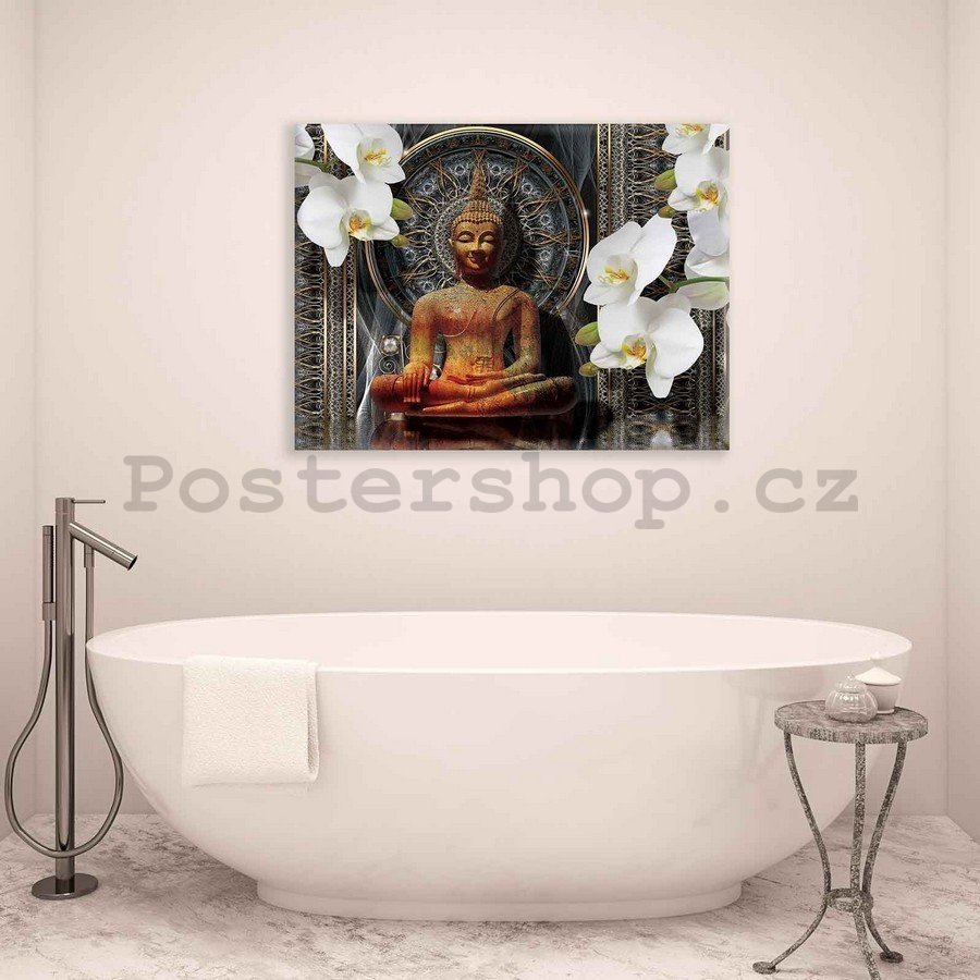 Obraz na plátně: Budha a bílé orchideje (1) - 75x100 cm