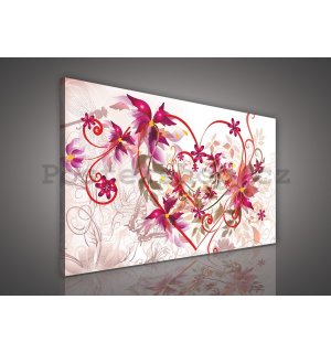 Obraz na plátně: Srdce a abstraktní květiny - 75x100 cm