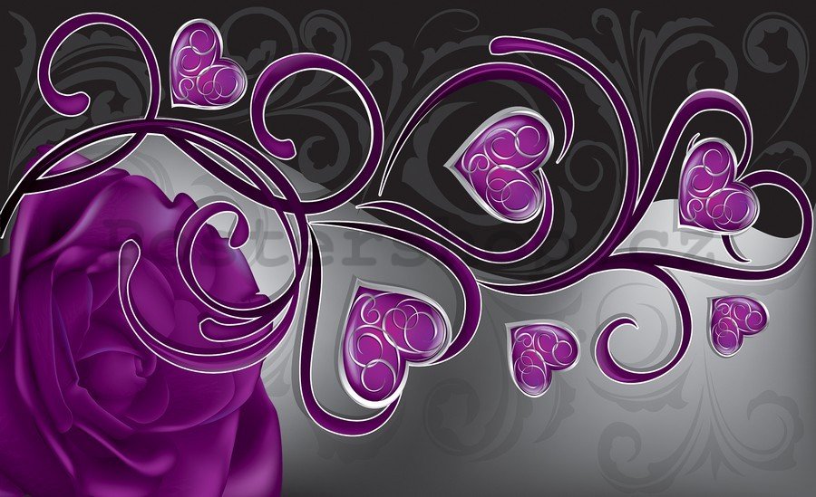 Obraz na plátně: Srdíčka a růže (fialové) - 75x100 cm