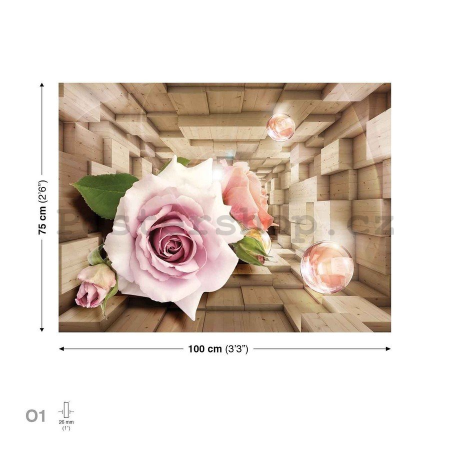 Obraz na plátně: Dřevěný tunel a růže - 75x100 cm