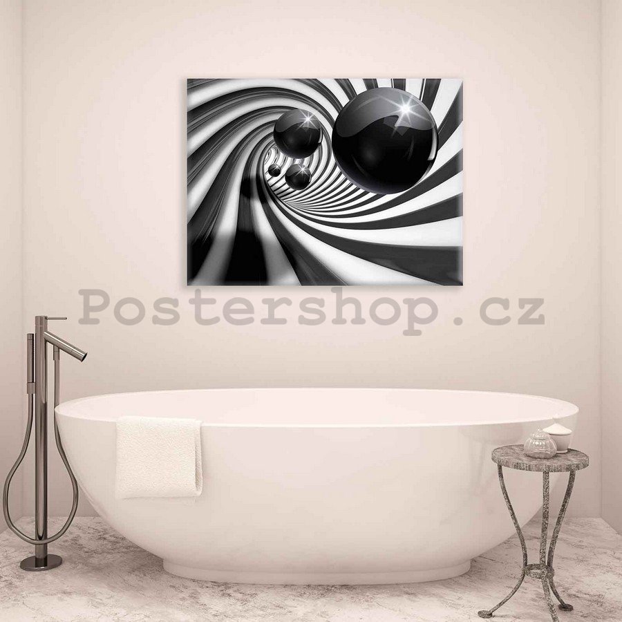 Obraz na plátně: Černé kuličky a spirála - 75x100 cm