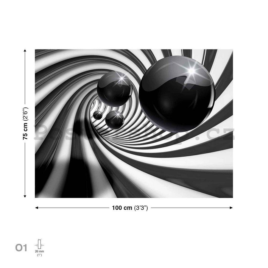 Obraz na plátně: Černé kuličky a spirála - 75x100 cm
