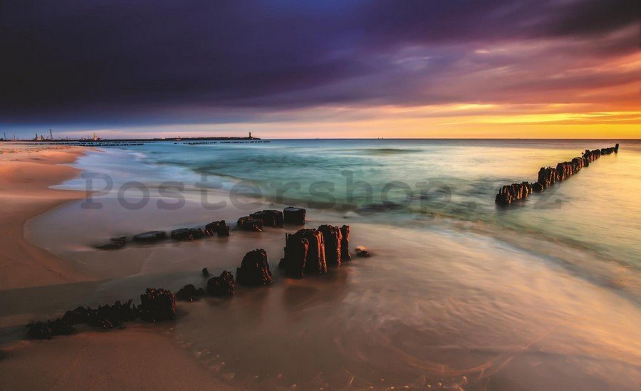 Obraz na plátně: Barevný západ slunce na pláži - 75x100 cm