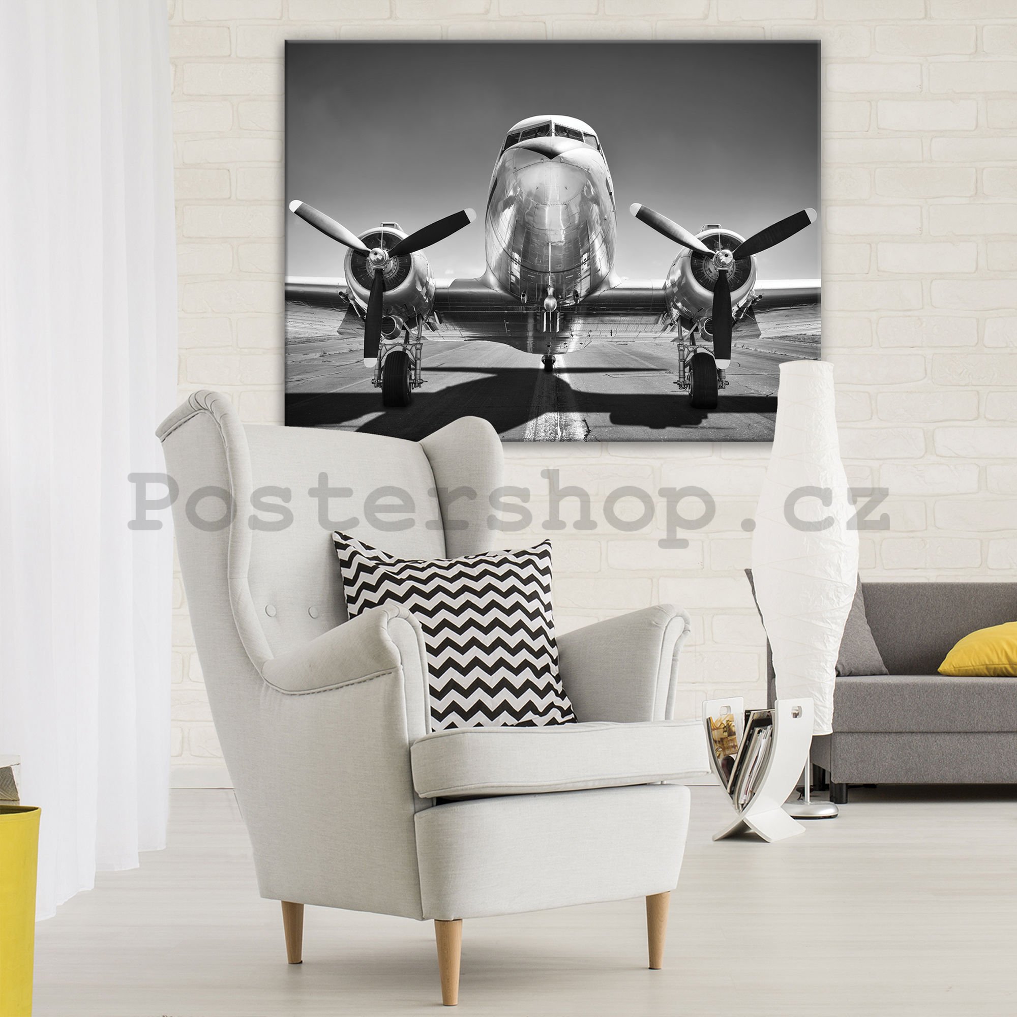 Obraz na plátně: Černobílé letadlo (1) - 75x100 cm