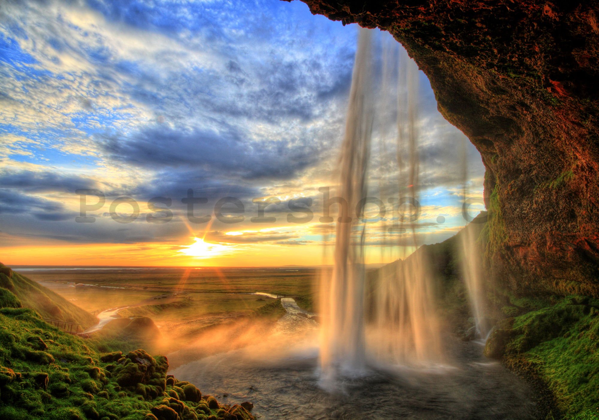 Fototapeta vliesová: Vodopád u západu slunce - 184x254 cm