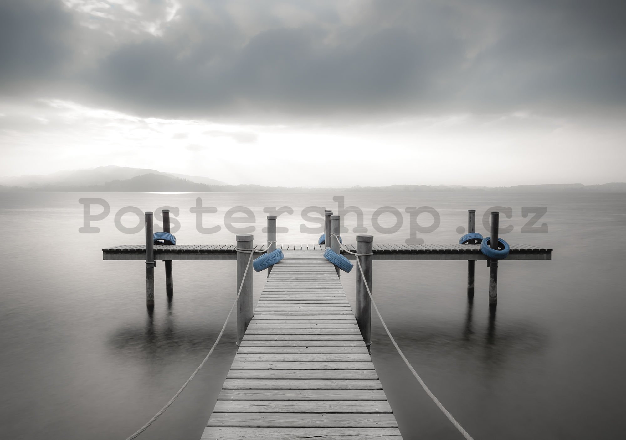Fototapeta vliesová: Dřevěná lávka do moře (černobílá) - 184x254 cm