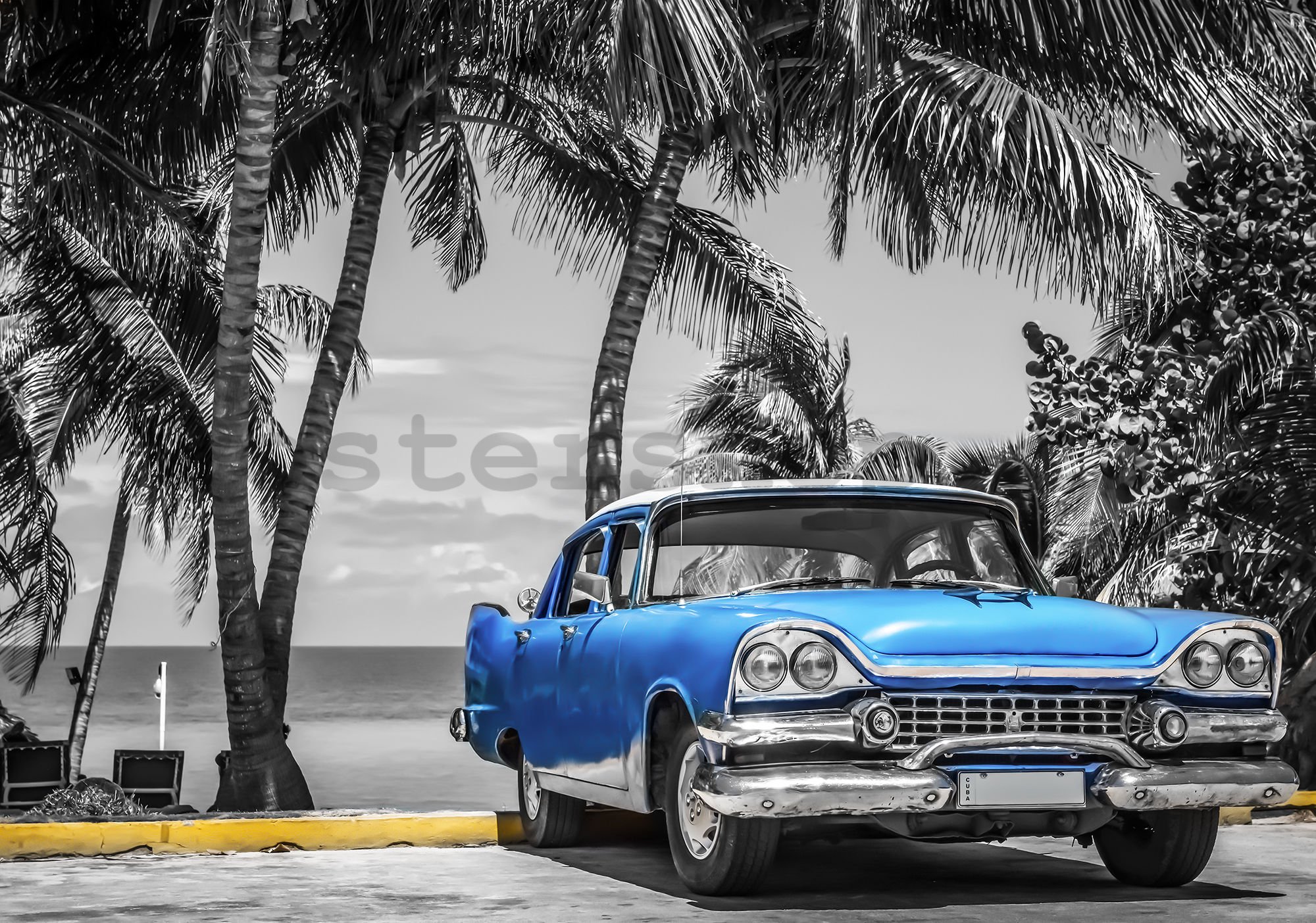 Fototapeta vliesová: Kuba modré auto u moře - 254x368 cm