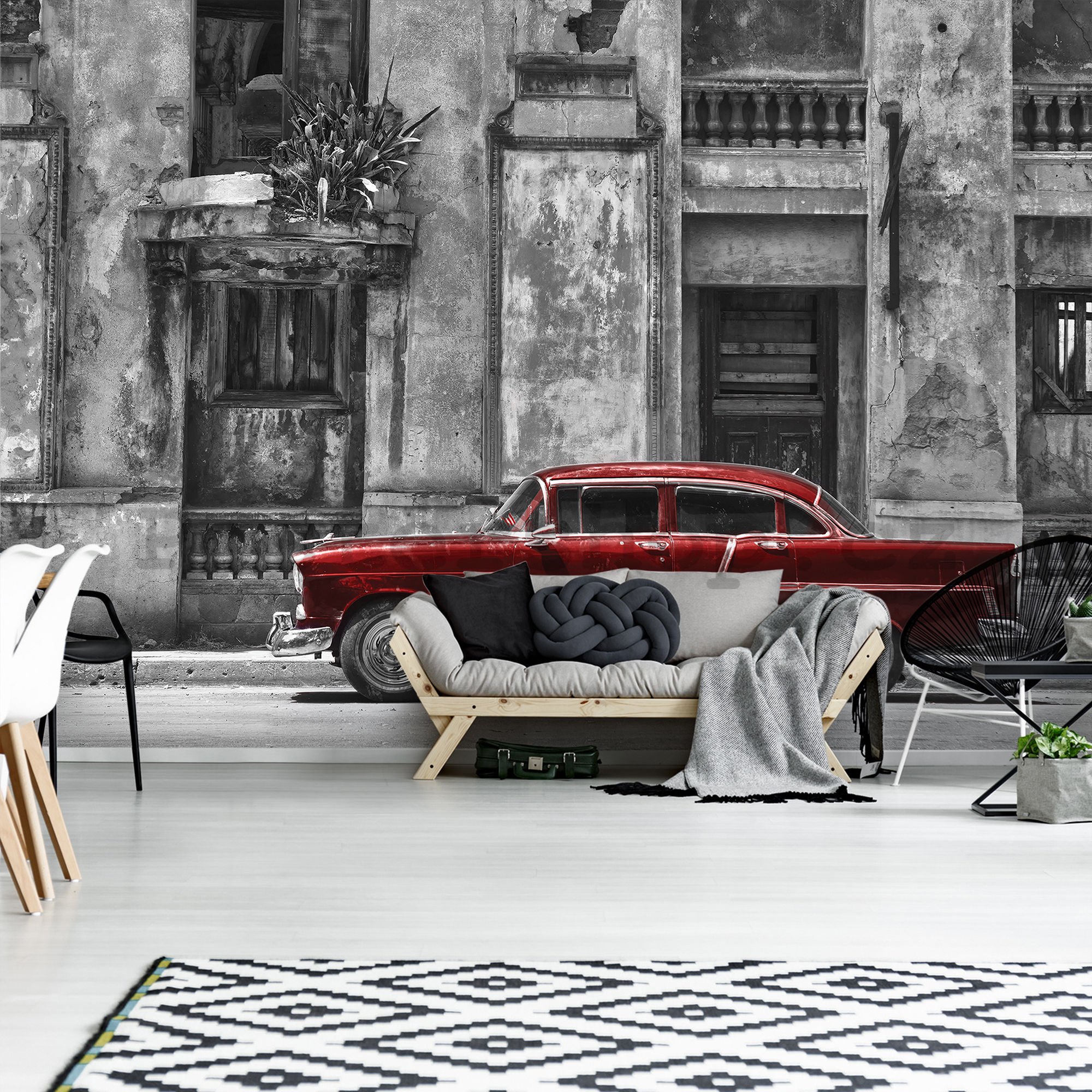 Fototapeta: Kubánská ulice červnené auto - 104x152,5 cm