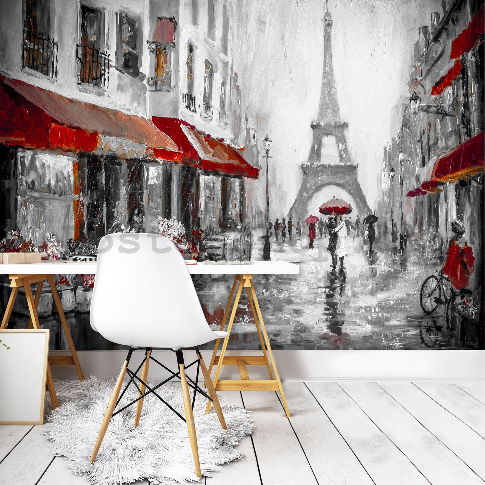 Fototapeta vliesová: Deštivo u Eiffelovy věže - 184x254 cm
