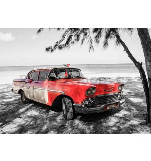 Fototapeta vliesová: Kuba červené auto u moře - 416x254 cm