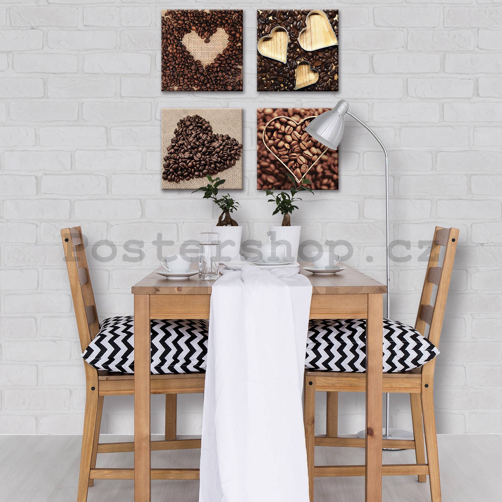 Obraz na plátně: Srdce káva - set 4ks 25x25cm