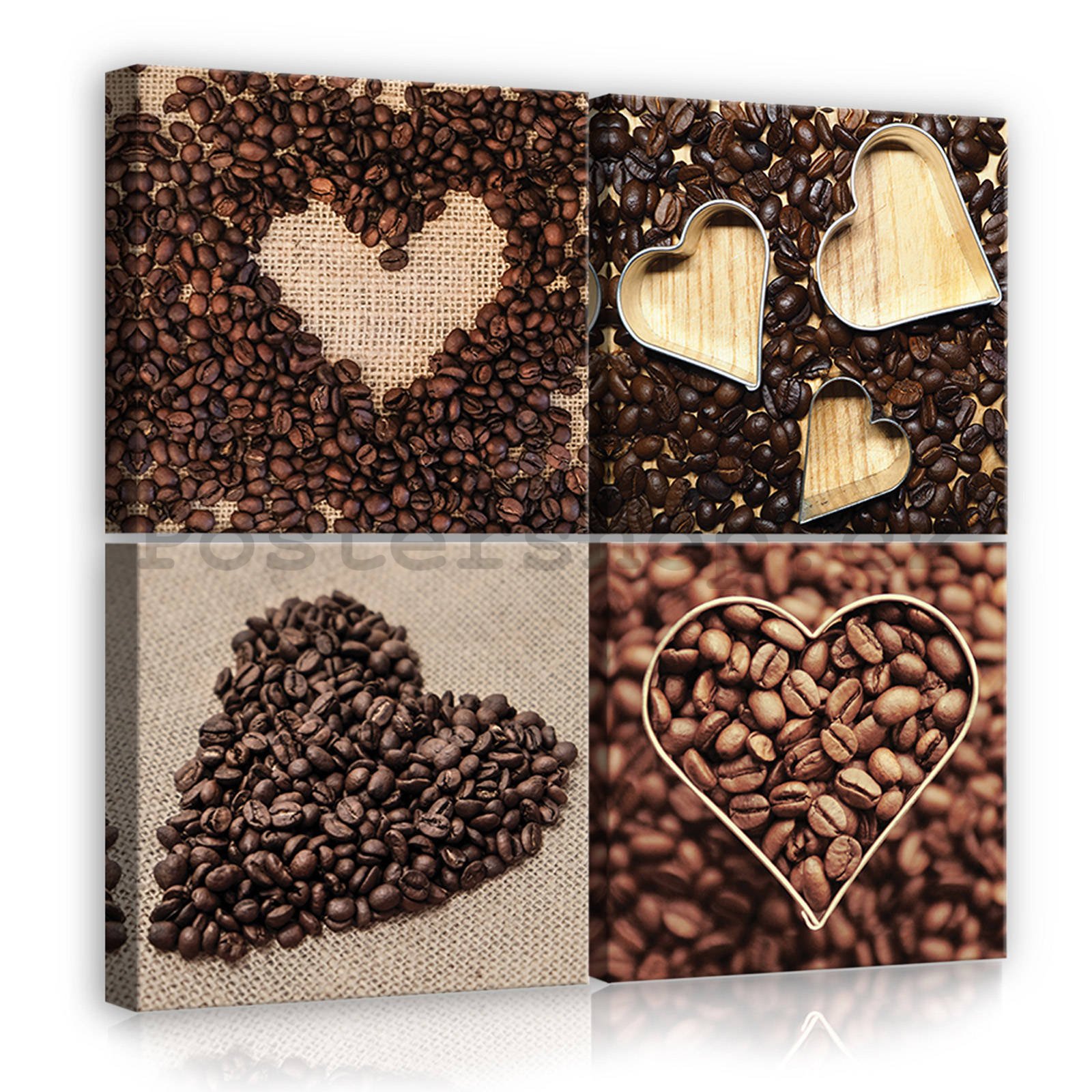 Obraz na plátně: Srdce káva - set 4ks 25x25cm