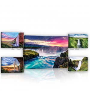 Obraz na plátně: Vodopády při východu slunce - set 1ks 70x50 cm a 4ks 32,4x22,8 cm