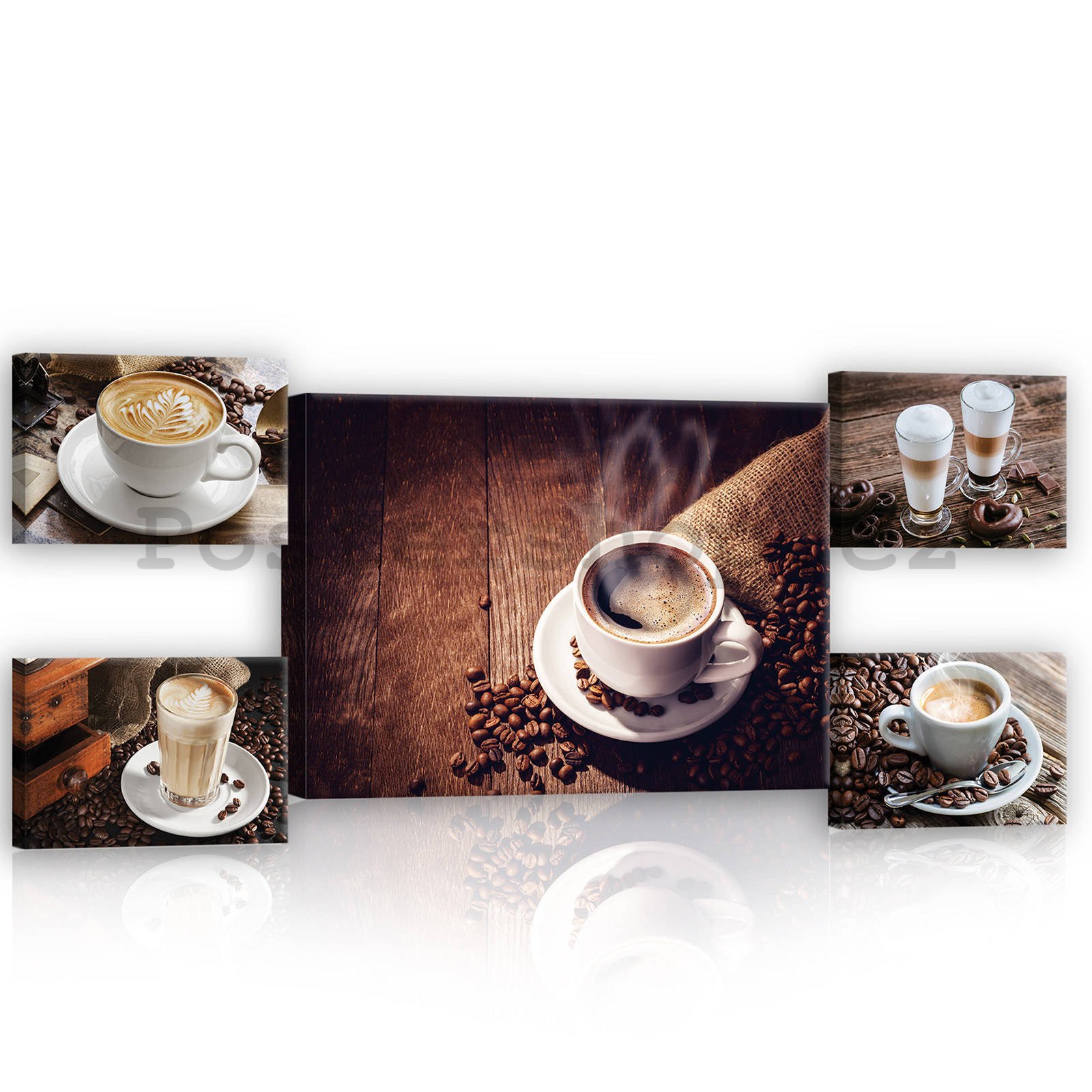 Obraz na plátně: Coffee break - set 1ks 70x50 cm a 4ks 32,4x22,8 cm